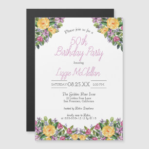 Invitación Magnética Watercolor Floral Bouquets 50 cumpleaños