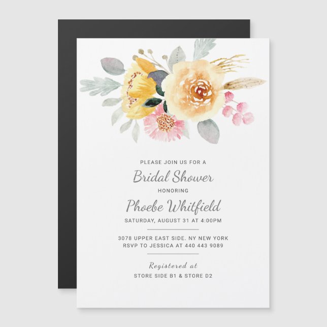 Invitación Magnética Watercolor Floral Script Bridal Shower (Anverso/Reverso)