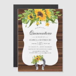 Invitación Magnética Watercolor Sunflower Rustic Western Quinceañera