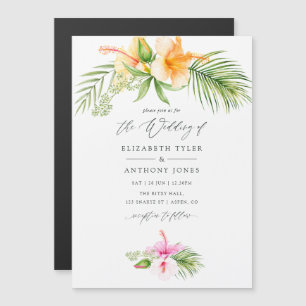 Invitación Magnética Watercolor Tropical Floral Beach Wedding