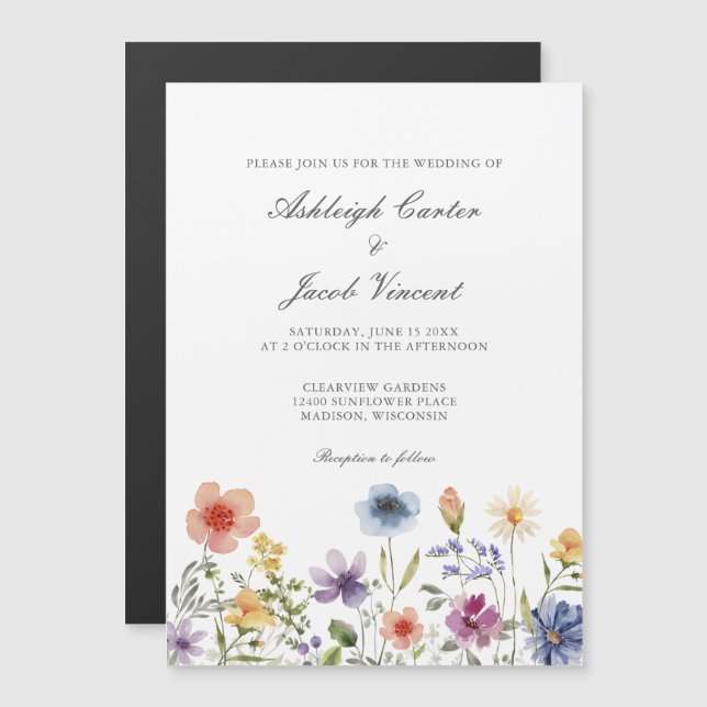 Invitación Magnética Watercolor Wildflower Pretty Spring Garden Wedding (Anverso/Reverso)