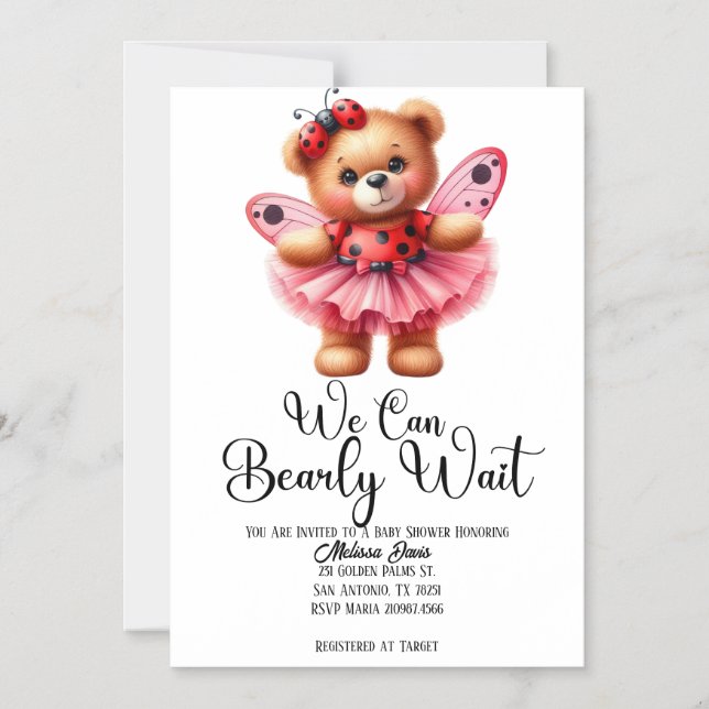 Invitación Magnética We Can Bearly Wait Girl Baby Shower Invitation (Anverso)