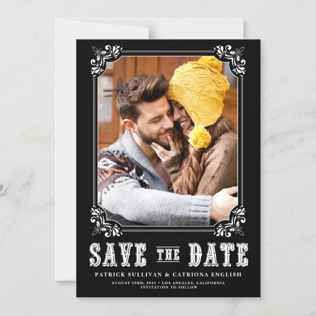 Invitación Magnética Western Typography Photo Frame Save the Date (Anverso)