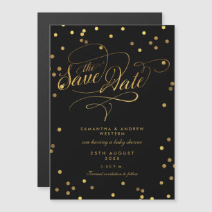 Invitación Magnética Whimsical Gold Confetti Baby Shower Save The Date