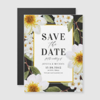 White Dahlias y Spireas Botanical Save The Date