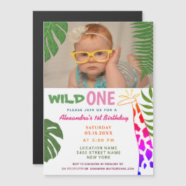 Invitación Magnética Wild ONE 1er cumpleaños Safari de la Selva Giraffe