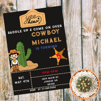 Invitación Magnética Wild West Cactus Birthday Boy