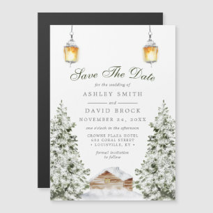 Invitación Magnética Winter Cabin Save The Date Magnet   Nieve rusa