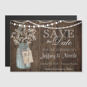 Invitación Magnética Wood Rustic Country Barn Boda Save Date