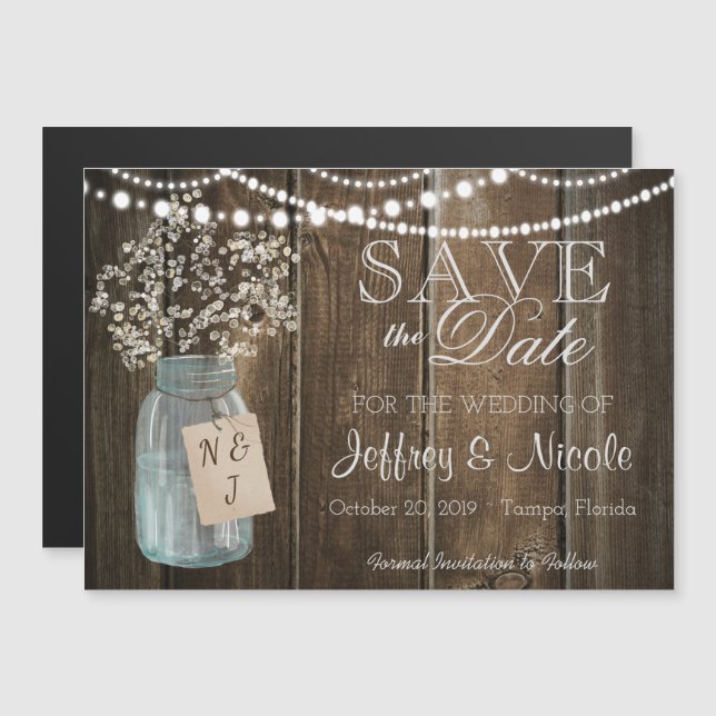 Invitación Magnética Wood Rustic Country Barn Boda Save Date (Anverso/Reverso)