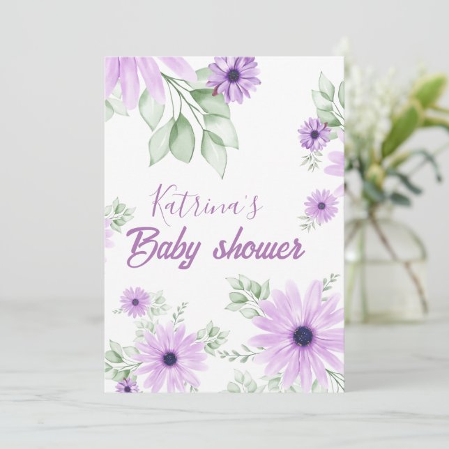 Invitación Magnético floral de acuarela violeta personalizada (Anverso de pie)
