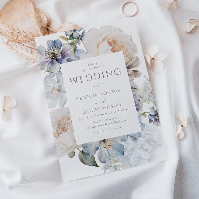 Invitación Magnífica acuarela Dusty Blue Floral Boda (Subido por el creador)