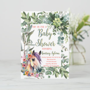 Invitación Magnífica acuarela Floral Horse Baby Shower