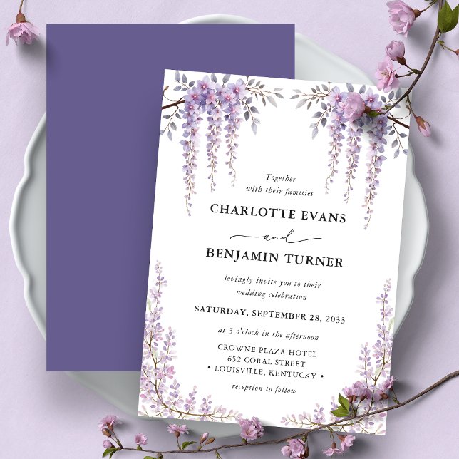 Invitación Magnífica acuarela Wisteria Floral Elegante Jardín (Subido por el creador)