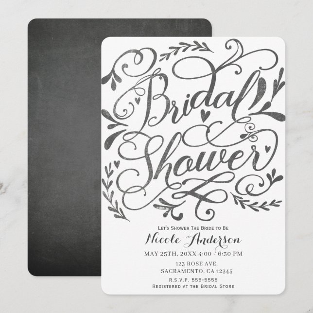 Invitación Magnífica ducha de novia con letras antiguas (Anverso / Reverso)
