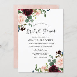 Invitación Magnífica ducha de novia en Rubor y Burgundy Flowe