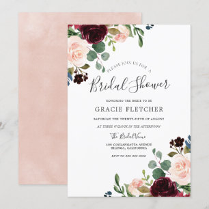 Invitación Magnífica ducha de novia en Rubor y Burgundy Flowe