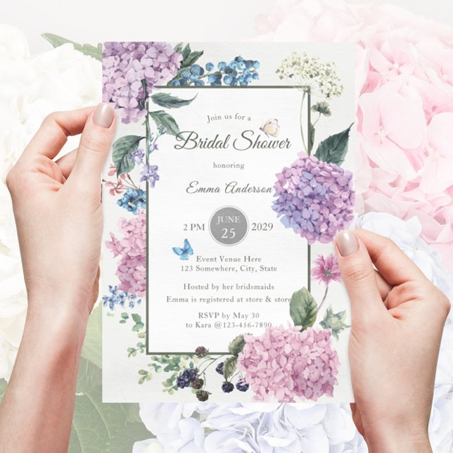 Invitación Magnífica ducha de novias Hydrangea pintada a mano (Subido por el creador)