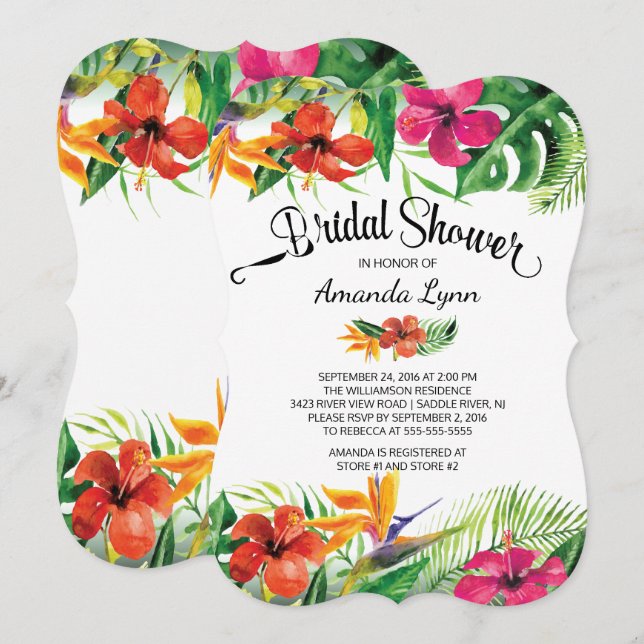 Invitación Magnífica ducha tropical de novias (Anverso / Reverso)