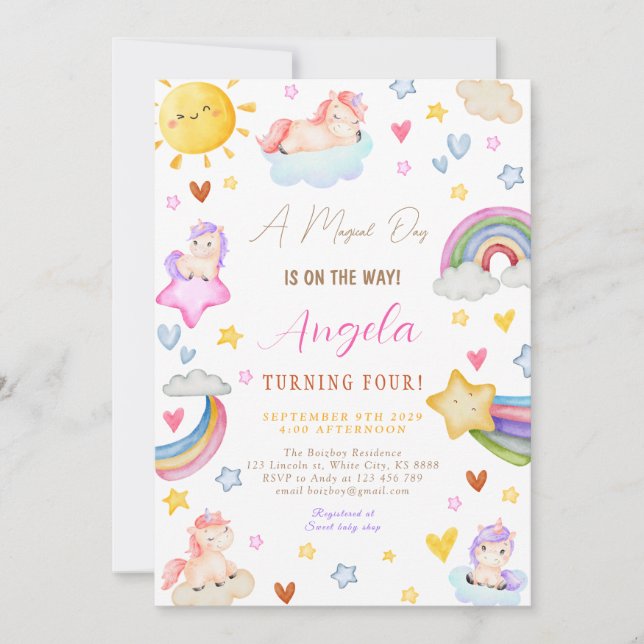 Invitación Magnífica fiesta de cumpleaños de color arcoiris d (Anverso)