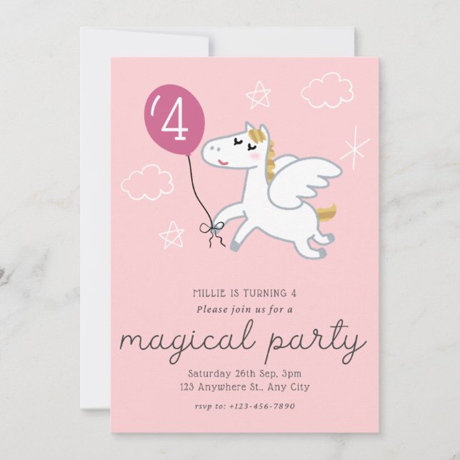 Invitación Magnífica fiesta de cumpleaños de unicornio (Anverso)