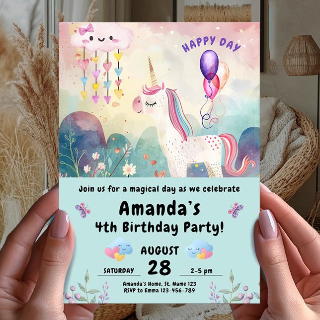 Invitación Magnífica fiesta de cumpleaños de unicornio (Subido por el creador)