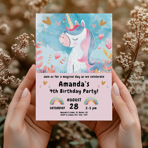 Invitación Magnífica fiesta de cumpleaños de unicornio para C