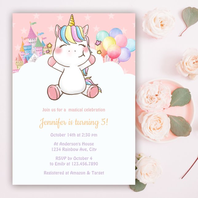 Invitación Magnífica fiesta de cumpleaños del arcoiris de Uni (Subido por el creador)