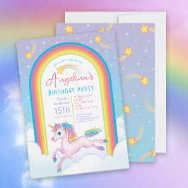 Invitación Magnífica fiesta de cumpleaños del arcoiris de Uni