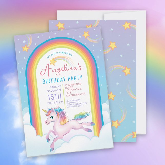 Invitación Magnífica fiesta de cumpleaños del arcoiris de Uni (Subido por el creador)