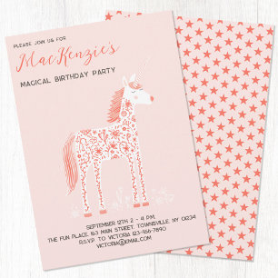 Invitación Magnífica fiesta de cumpleaños rosado Rubor Unicor