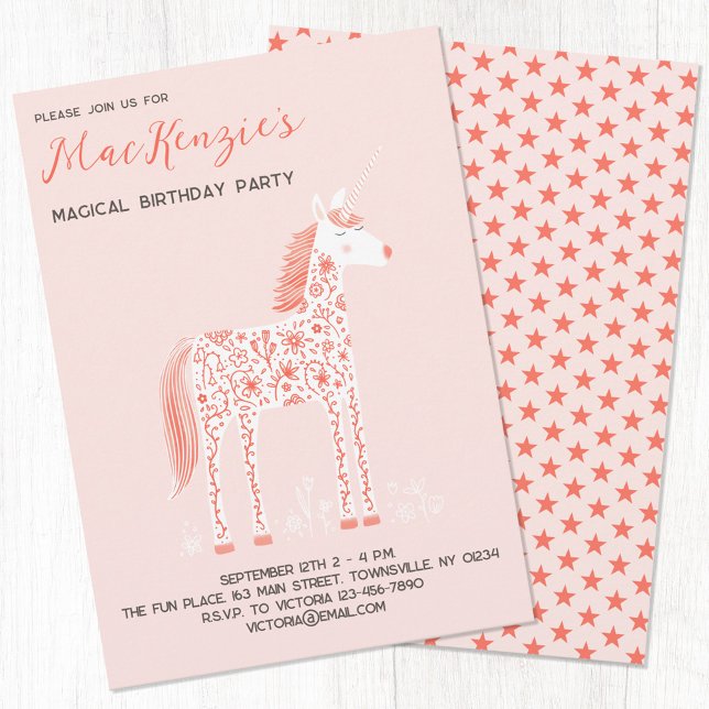 Invitación Magnífica fiesta de cumpleaños rosado Rubor Unicor (Subido por el creador)