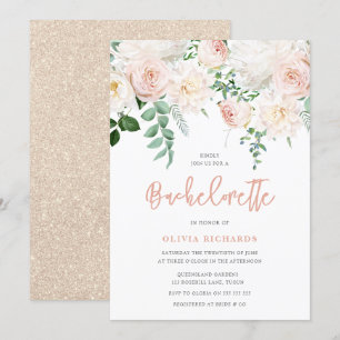 Invitación Magnífica fiesta de soltera floral blanca y Rubor