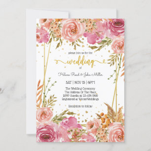 Invitación Magnífica Flor Rosa Encantada Pareja Boda Invi