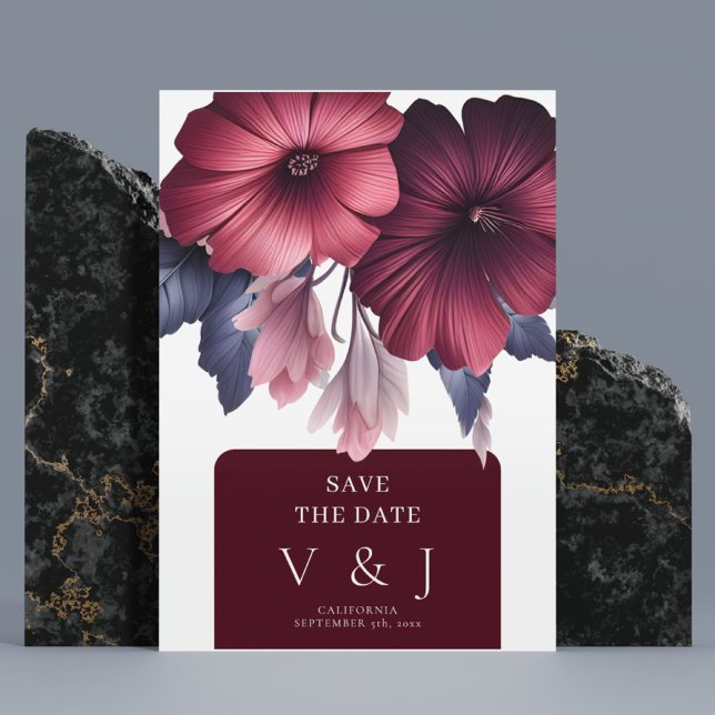 Invitación Magnífica floral rosa de Rubor borgoña salva la fe (Subido por el creador)