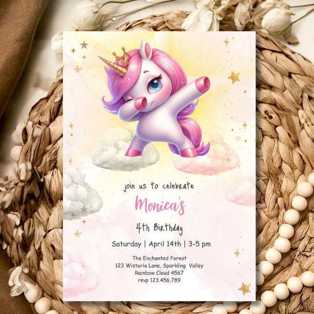 Invitación Magnífica magia rosa de los niños unicornio cumple (Subido por el creador)