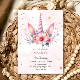 Invitación Magnífica magia rosa unicornio niños cumpleaños
