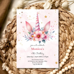 Invitación Magnífica magia rosa unicornio niños cumpleaños