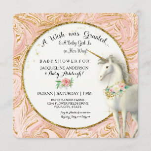 Invitación Magnífica niña unicornio ducha Marble Rosa de oro