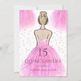 Invitación Magnífica princesa rosa vestida Fiesta Quinceanera