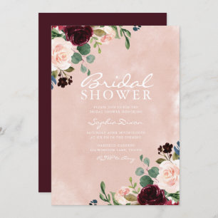 Invitación Magnífica Rubor Watercolor Burgundy Bridal Shower