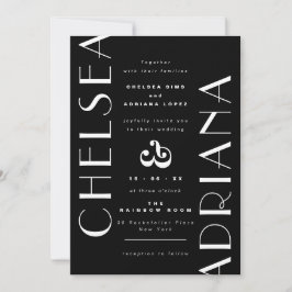 Invitación Magnífica tipografía Boda Casual Blanco Negro