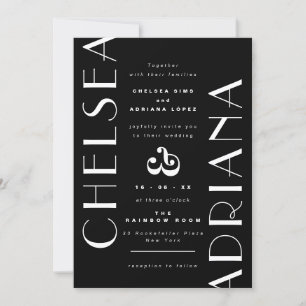 Invitación Magnífica tipografía Boda Casual Blanco Negro