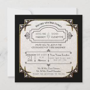 Invitación Magnífica tipografía de estilo Gatsby en oro de en