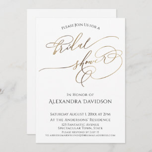 Invitación Magnífica tipografía de oro simple ducha de novia