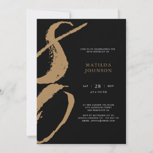 Invitación Magnífica tipografía en negro y oro por los 80 año