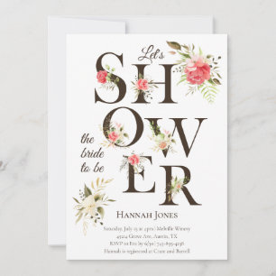 Invitación Magnífica tipografía floral Coral Bridal Shower