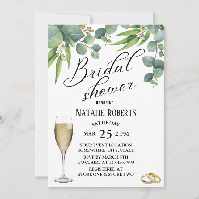 Invitación Magnífica tipografía Foliage Floral Bridal Shower (Anverso)