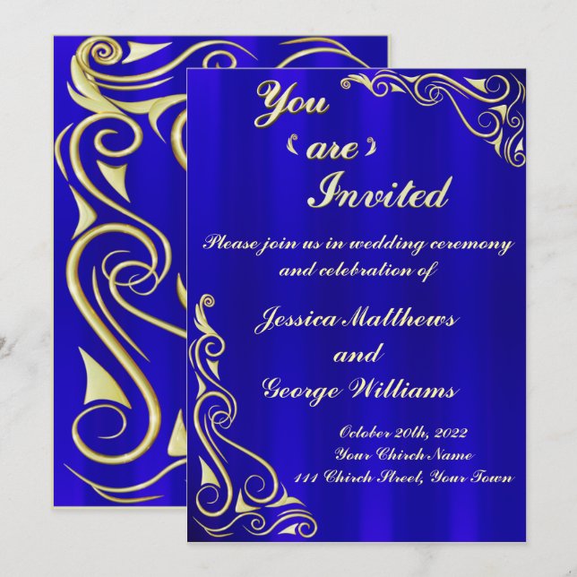 Invitación Magnífica Tipografía Regal Golden Flourish (Anverso / Reverso)