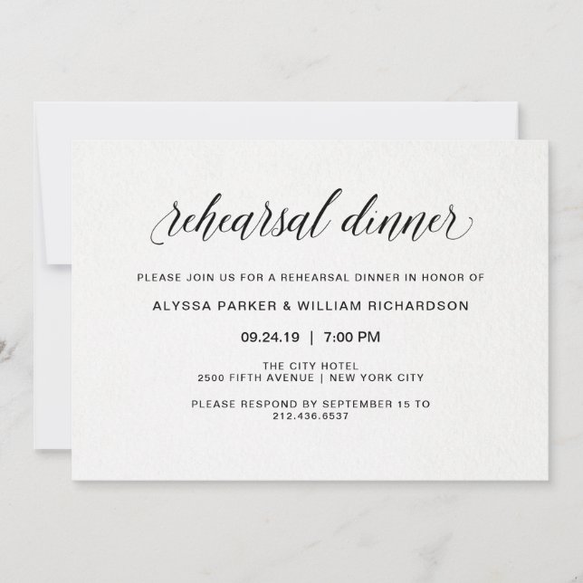 Invitación Magnífica tipografía simple | Cena de ensayo (Anverso)